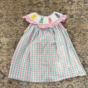 The Smocked Flamingo Easter Peeps Dress- Size 2T